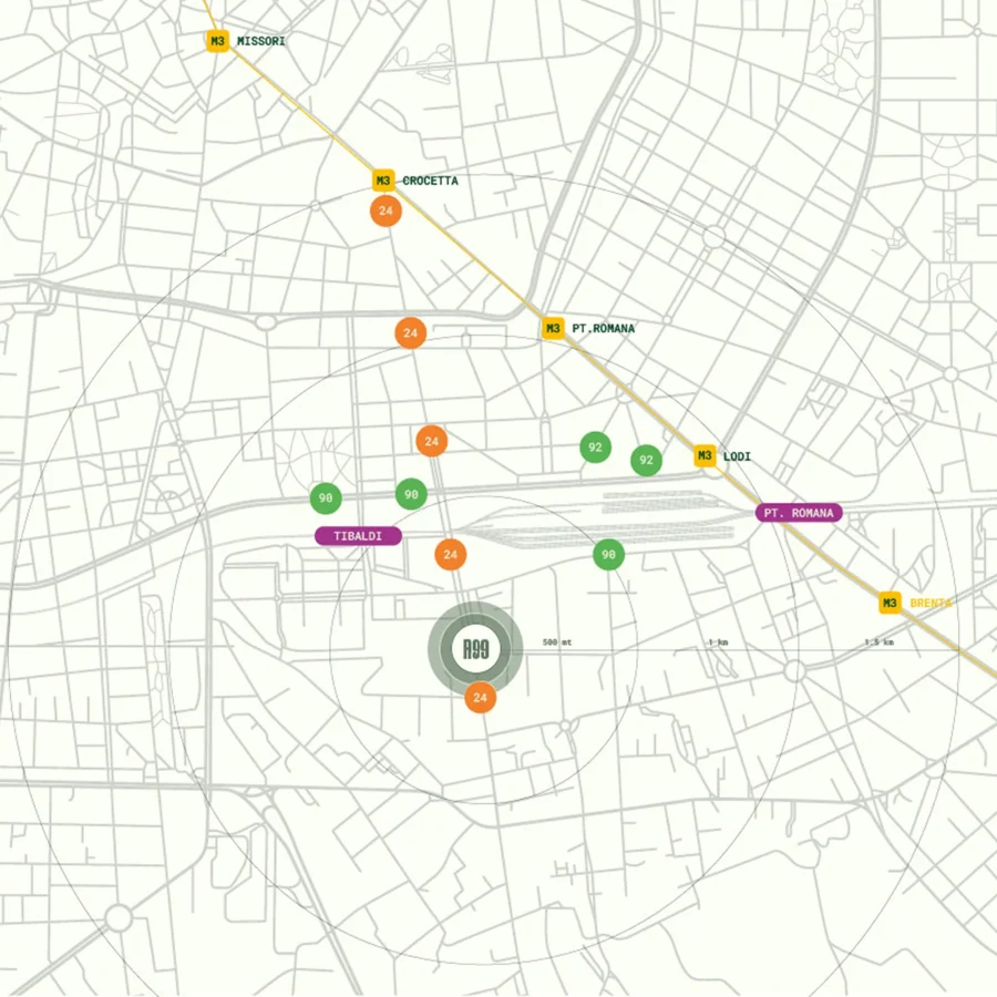 Mappa area di sviluppo vicino a ripamonti 99 uffici in affitto a milano - Ripamonti 99